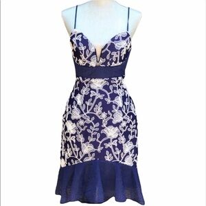 FOXIEDOX Blue/White Embroidered Tulip Dress NEW 4